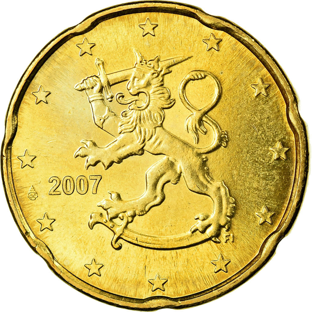 Finland, 20 Euro Cent, 2007, AU(55-58), Brass, KM:127