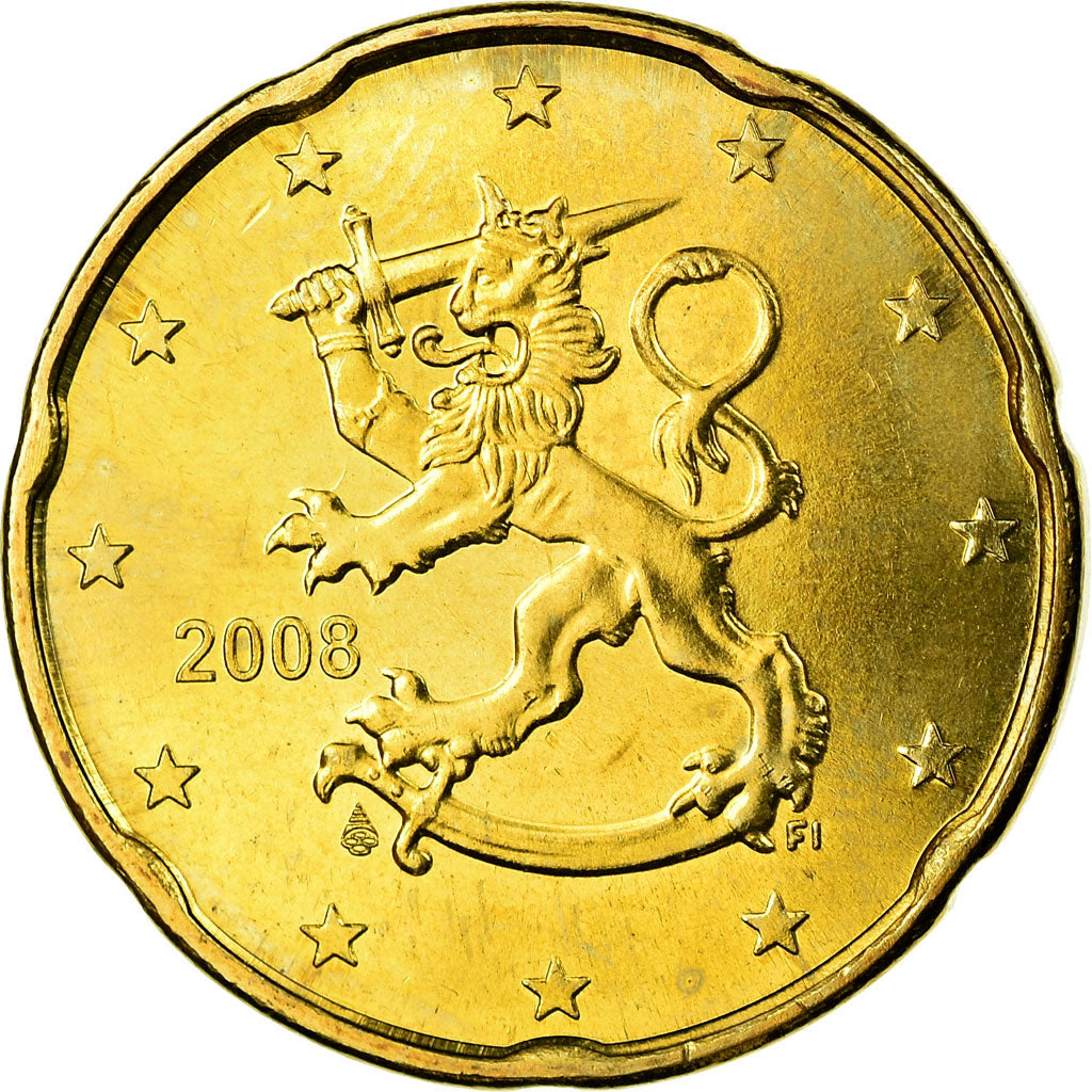 Finland, 20 Euro Cent, 2008, AU(55-58), Brass, KM:127