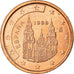 Spain, 2 Euro Cent, 1999, EF(40-45), Copper Plated Steel, KM:1041