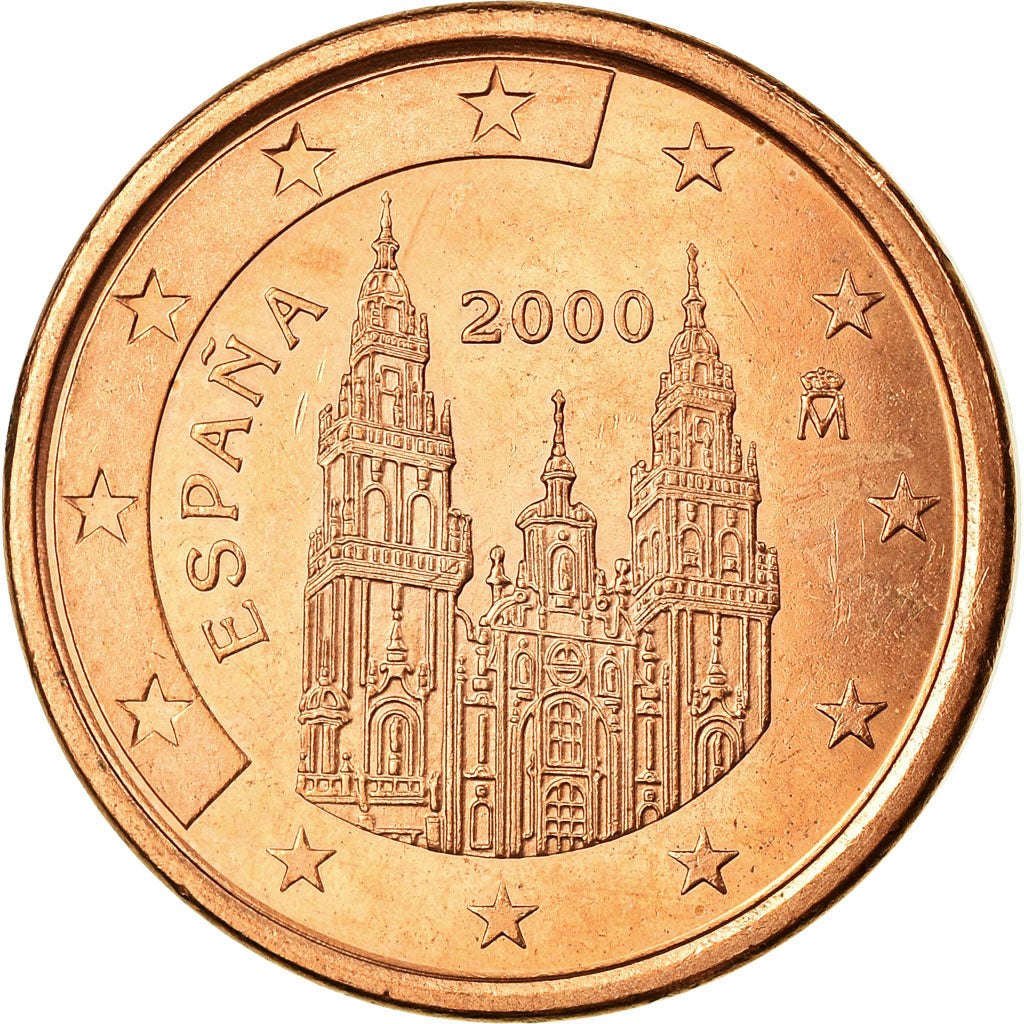 Spanje, 5 Euro Cent, 2000, ZF, Copper Plated Steel, KM:1042