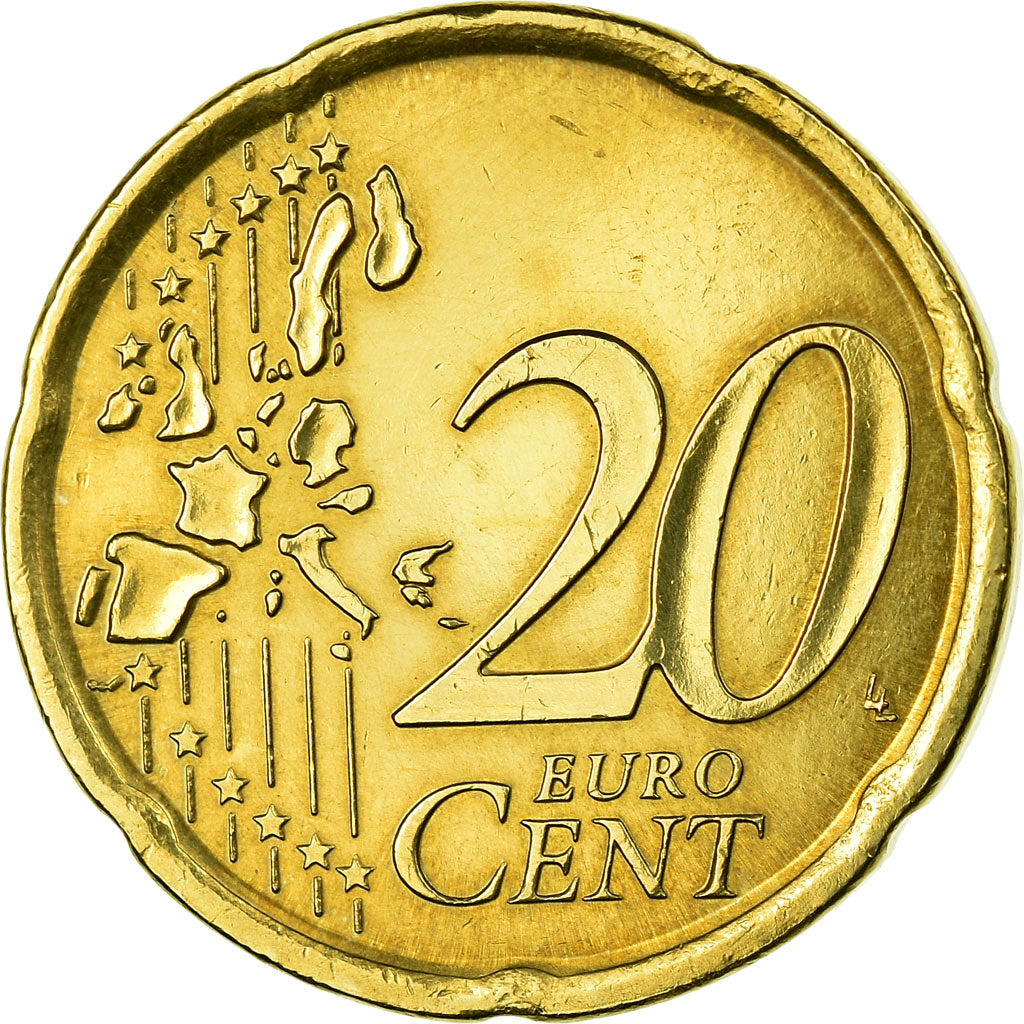 Espanha, 20 Euro Cent, 2001, EF(40-45), Latão, KM:1044