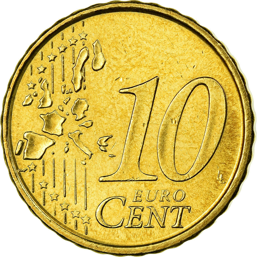 Spanien, 10 Euro Cent, 2002, SS, Messing, KM:1043