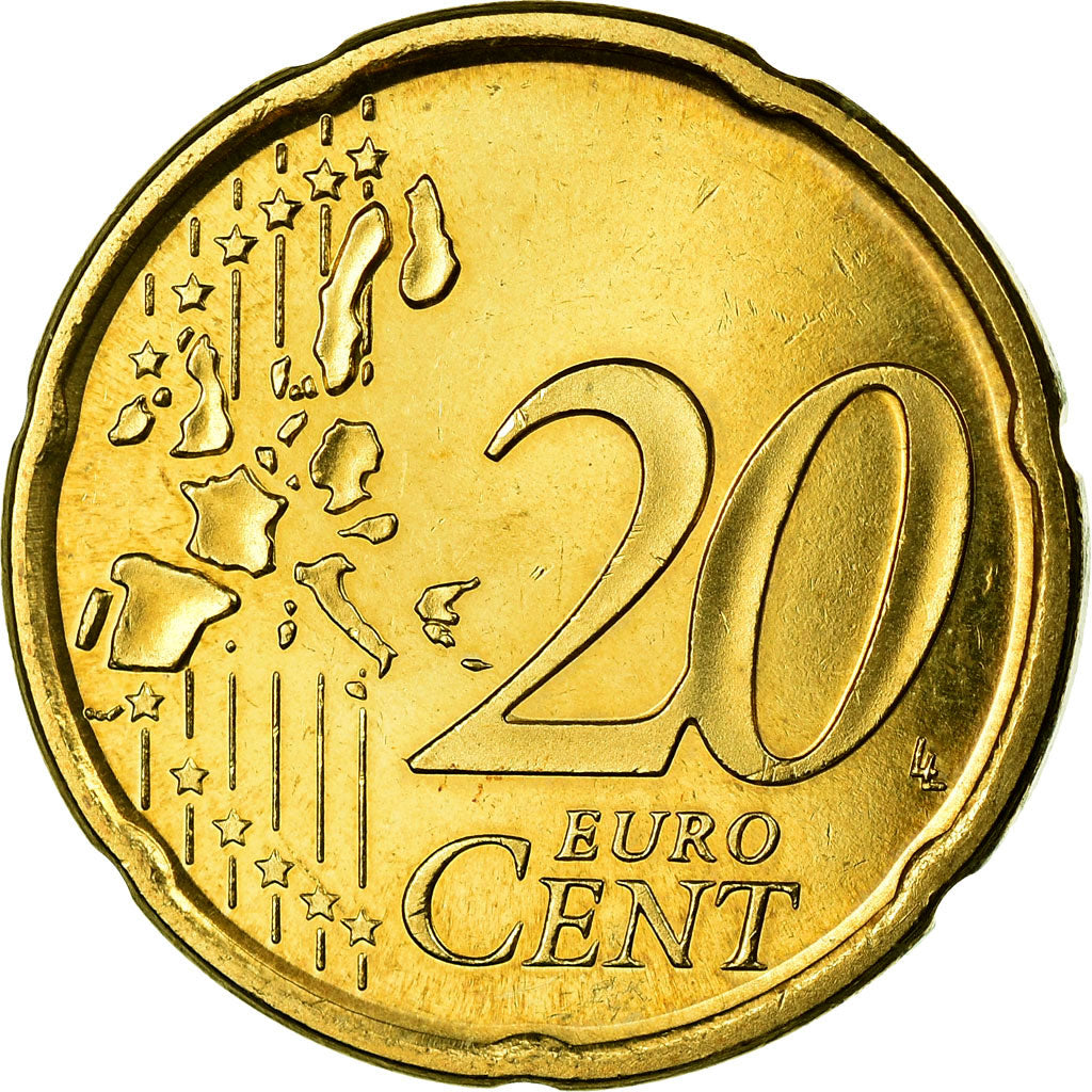 Spain, 20 Euro Cent, 2004, EF(40-45), Brass, KM:1044