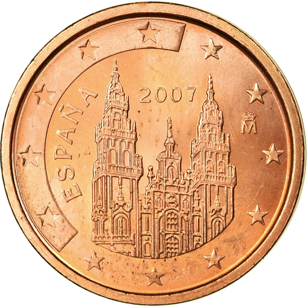 Spagna, 2 Euro Cent, 2007, SPL-, Acciaio placcato rame, KM:1041