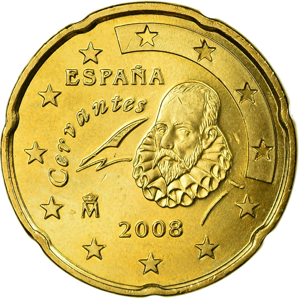 Espagne, 20 Euro Cent, 2008, SUP, Laiton, KM:1071