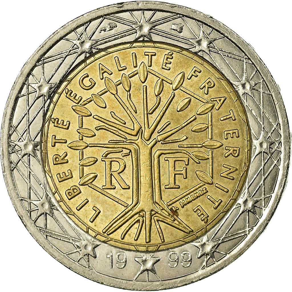 França, 2 Euro, 1999, EF(40-45), Bimetálico, Gadoury:8., KM:1289