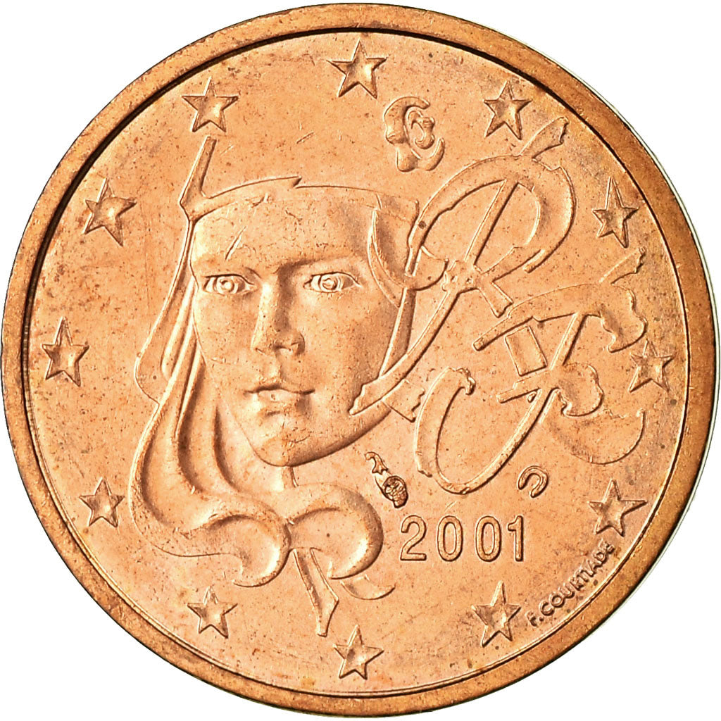 Francja, 2 Euro Cent, 2001, Paris, EF(40-45), Miedź platerowana stalą