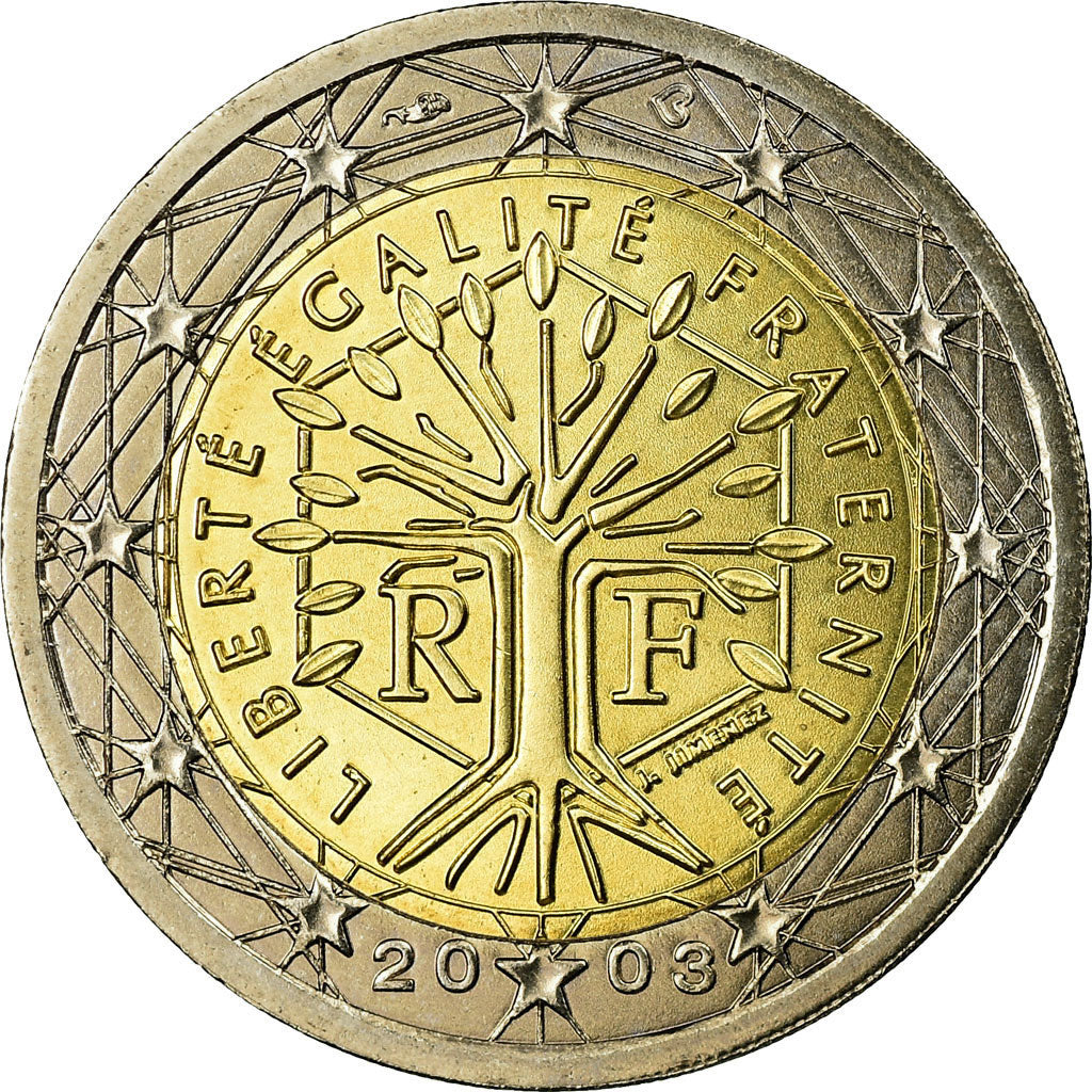 Francja, 2 Euro, 2003, AU(55-58), Bimetaliczny, Gadoury:8., KM:1289