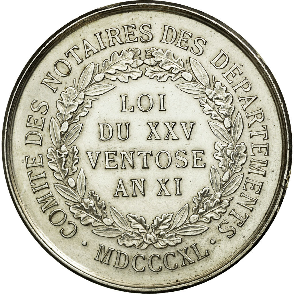 France, Token, Notary, 1840, MS(60-62), Silver, Lerouge:450