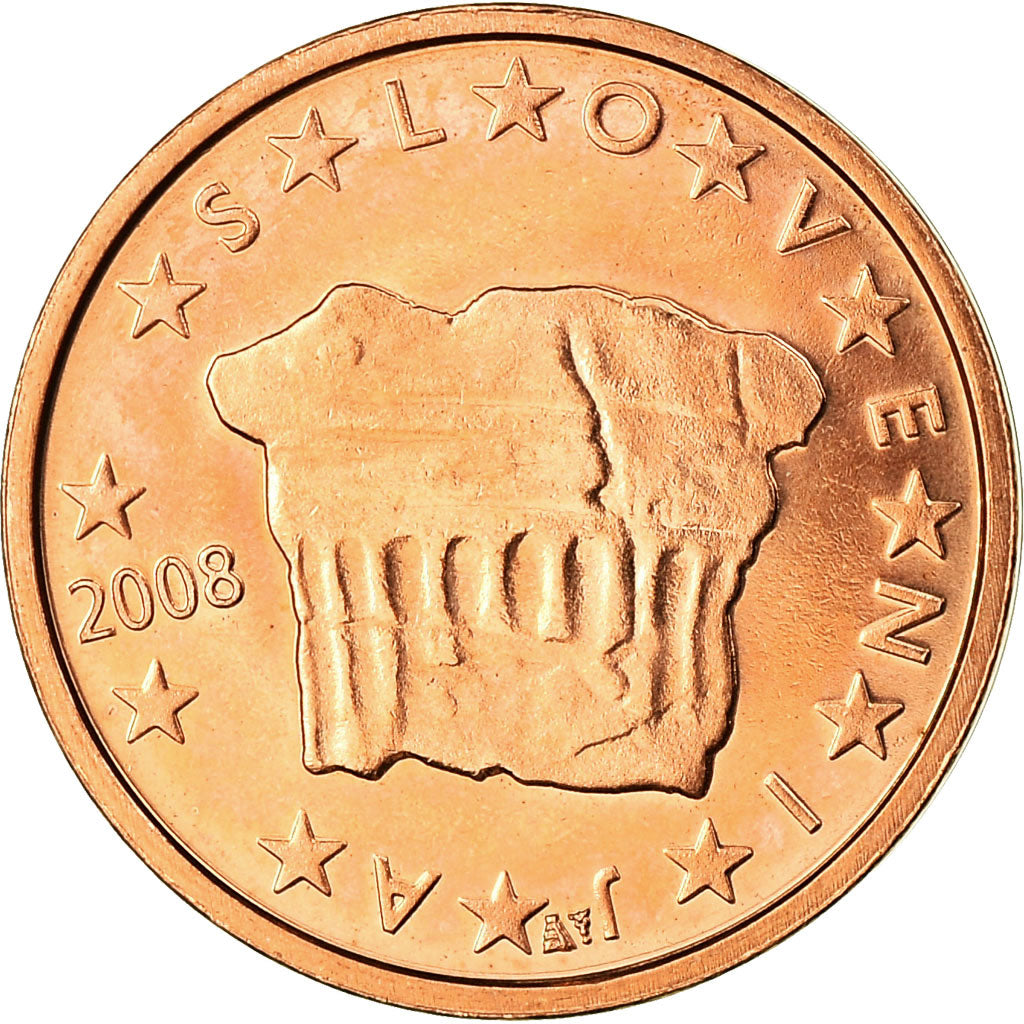 Eslovénia, 2 Euro Cent, 2008, MS(63), Aço Cromado a Cobre, KM:69