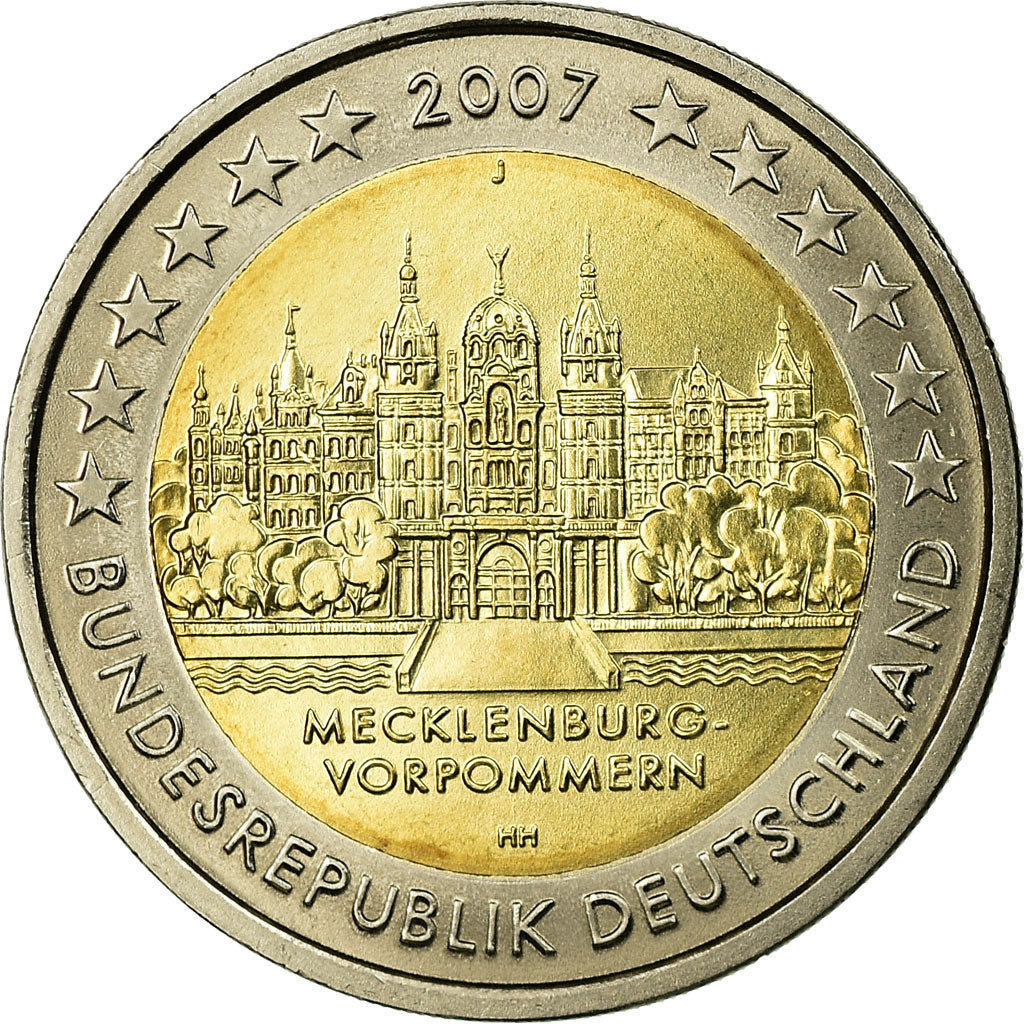 GERMANY - FEDERAL REPUBLIC, 2 Euro, Mecklembourg, 2007, AU(55-58), Bi-Metallic