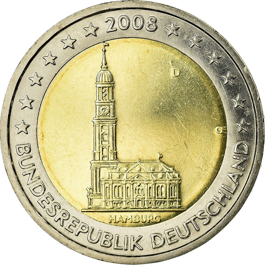 GERMANY - FEDERAL REPUBLIC, 2 Euro, Hamburg Cathedral, 2008, EF(40-45)