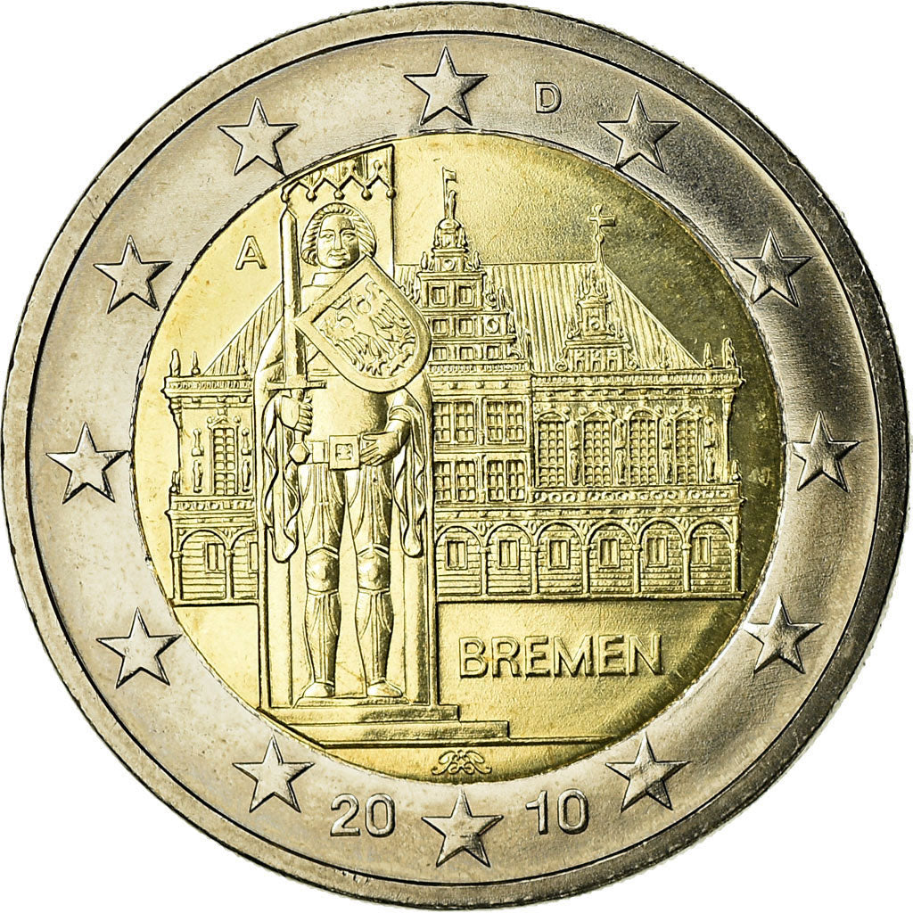 République fédérale allemande, 2 Euro, Bremen town hall and statue and knight