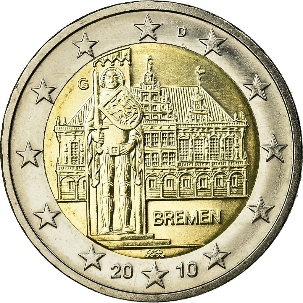 GERMANY - FEDERAL REPUBLIC, 2 Euro, Bremen town hall and statue and knight