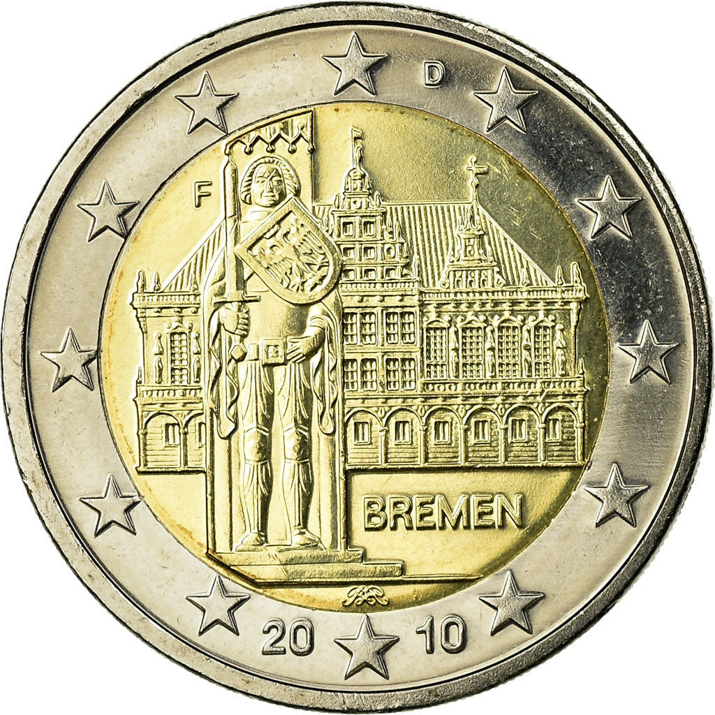 GERMANIA - REPUBBLICA FEDERALE, 2 Euro, Bremen town hall and statue and knight