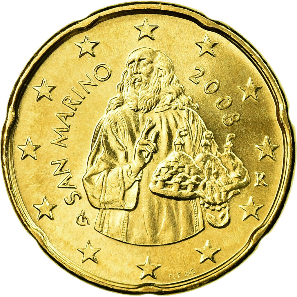 San Marino, 20 Euro Cent, 2008, SPL, Laiton, KM:483