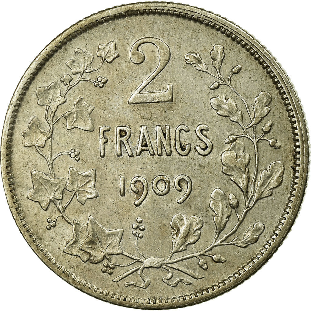 Coin, Belgium, 2 Francs, 2 Frank, 1909, AU(55-58), Silver, KM:58.1