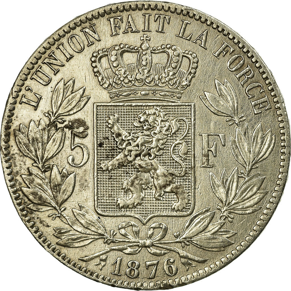 Coin, Belgium, Leopold II, 5 Francs, 5 Frank, 1876, EF(40-45), Silver, KM:24