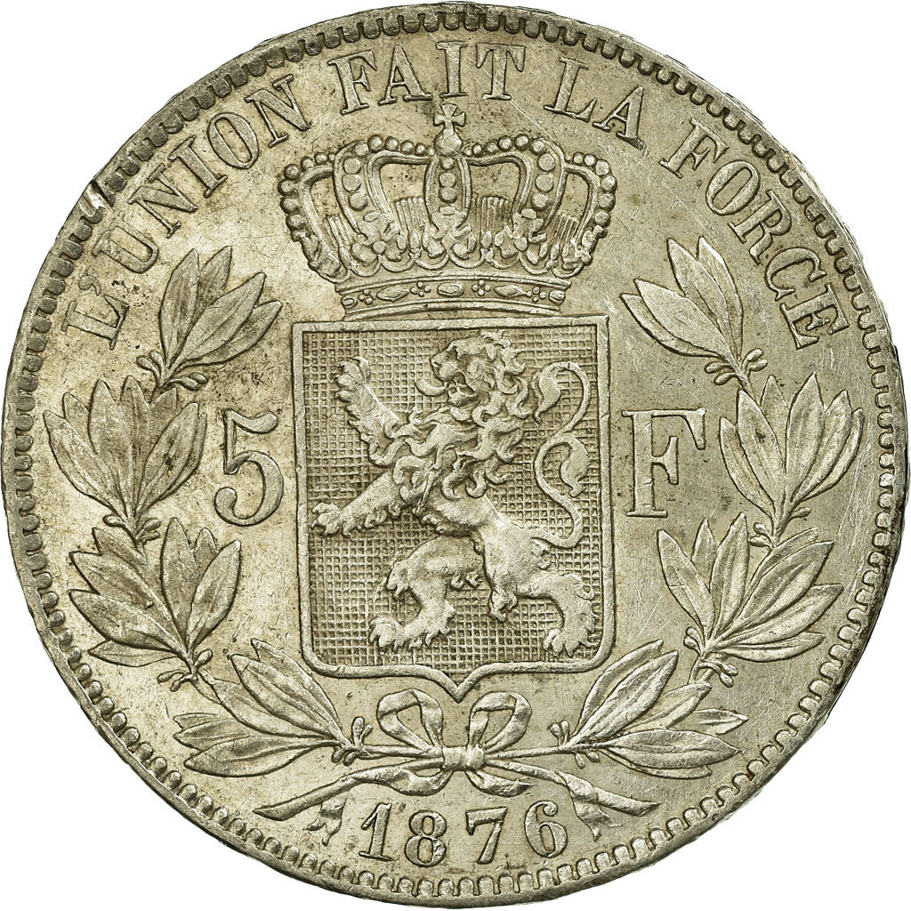 Coin, Belgium, Leopold II, 5 Francs, 5 Frank, 1876, EF(40-45), Silver, KM:24