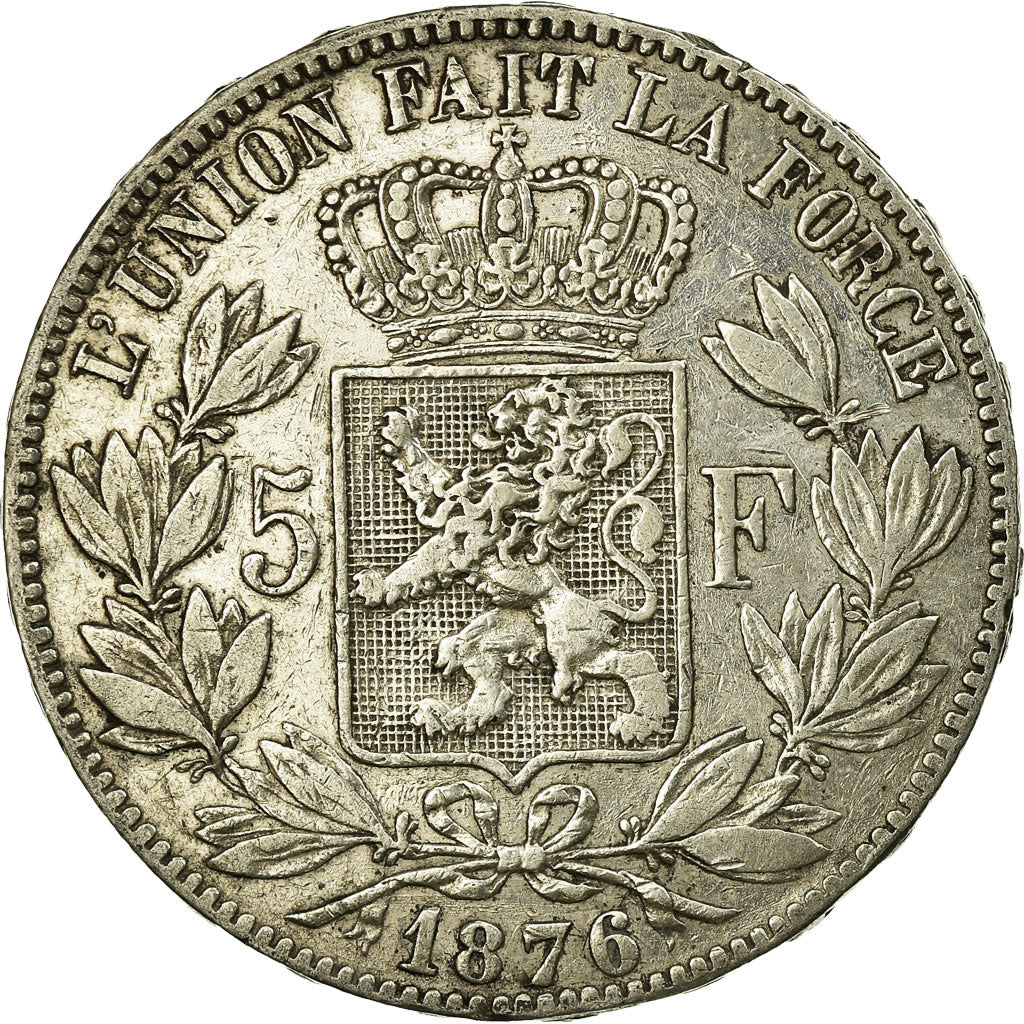Coin, Belgium, Leopold II, 5 Francs, 5 Frank, 1876, EF(40-45), Silver, KM:24