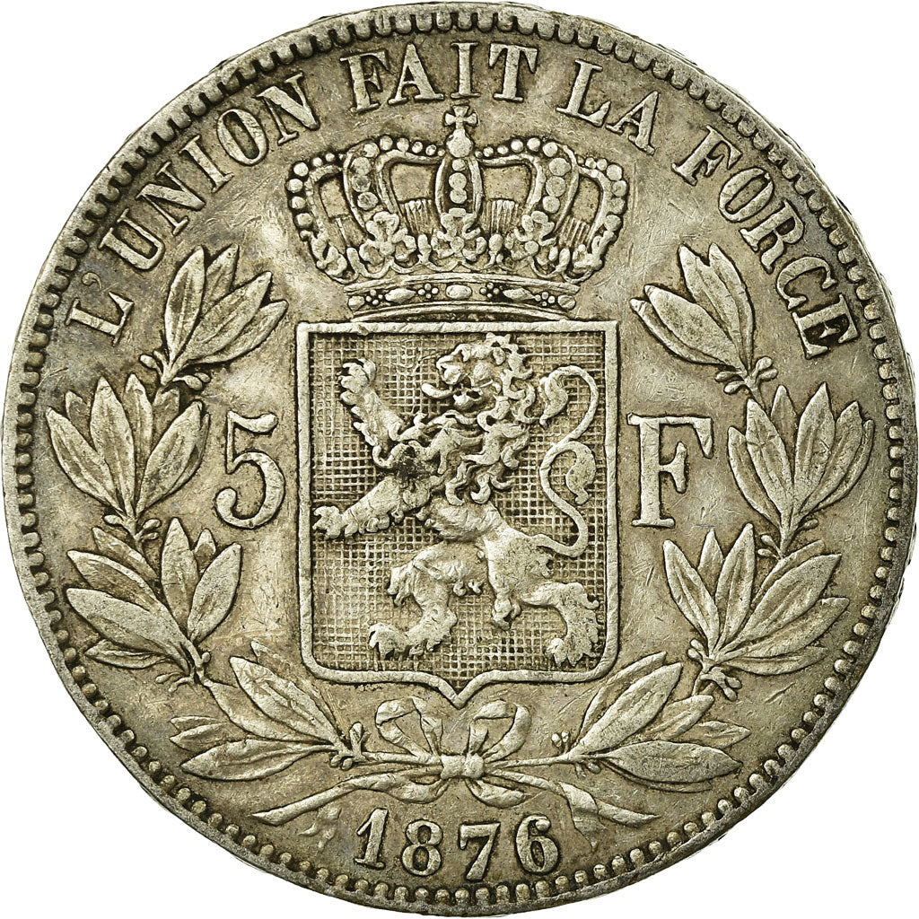 Coin, Belgium, Leopold II, 5 Francs, 5 Frank, 1876, EF(40-45), Silver, KM:24