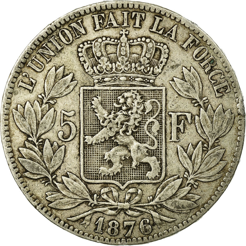 Coin, Belgium, Leopold II, 5 Francs, 5 Frank, 1876, VF(20-25), Silver, KM:24