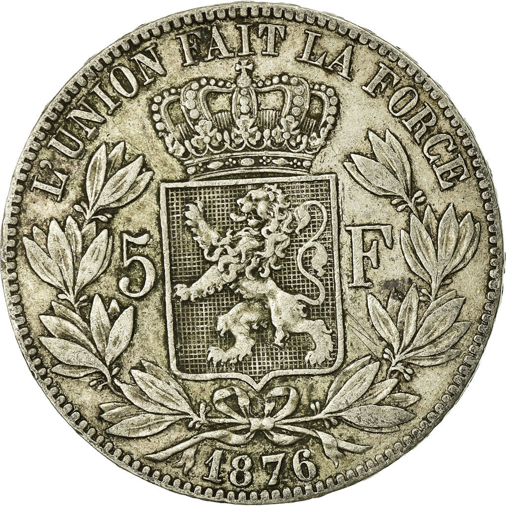 Coin, Belgium, Leopold II, 5 Francs, 5 Frank, 1876, VF(20-25), Silver, KM:24