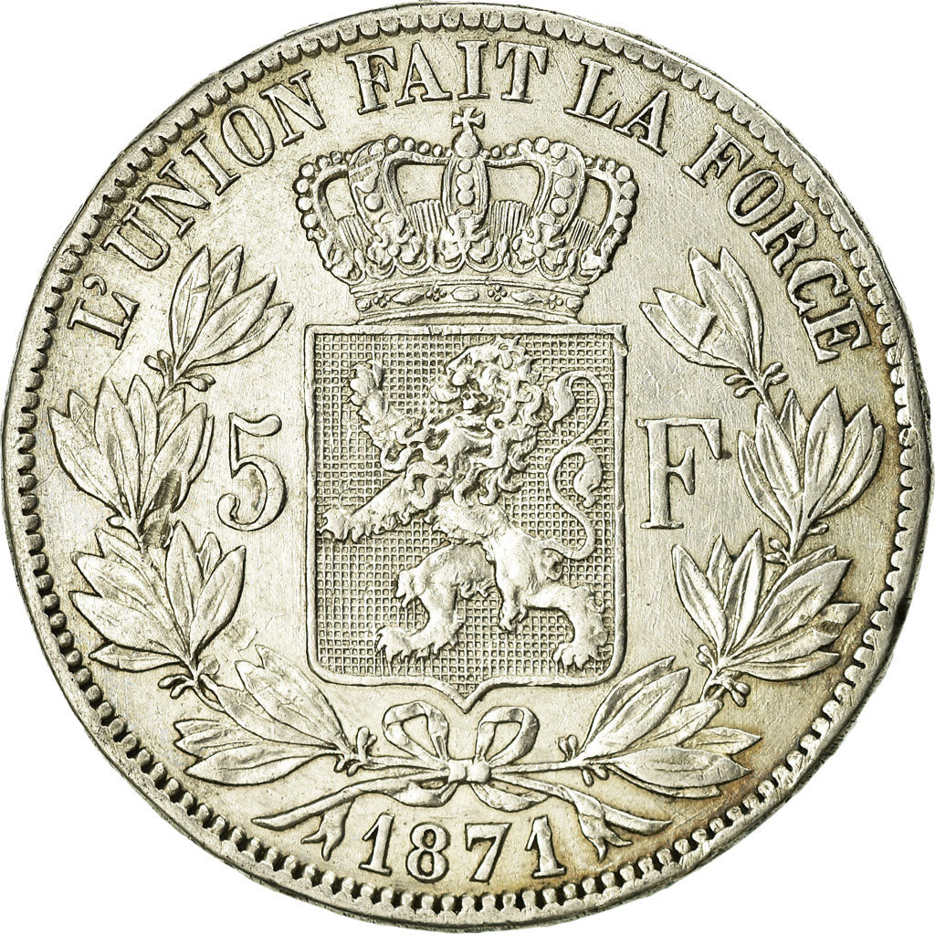 Coin, Belgium, Leopold II, 5 Francs, 5 Frank, 1871, EF(40-45), Silver, KM:24