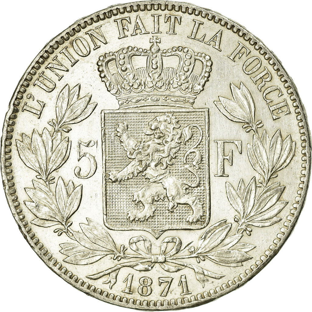 Coin, Belgium, Leopold II, 5 Francs, 5 Frank, 1871, EF(40-45), Silver, KM:24