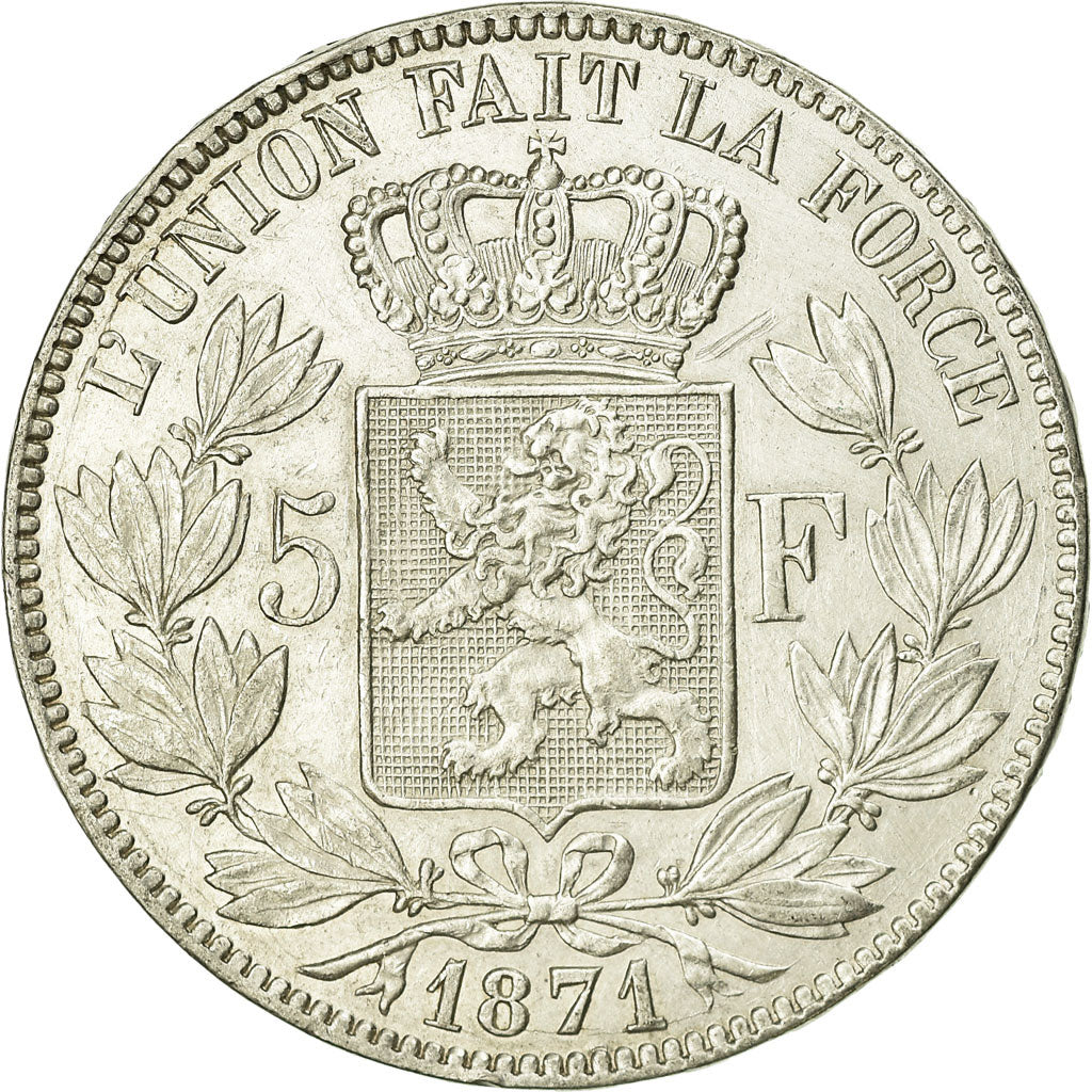 Coin, Belgium, Leopold II, 5 Francs, 5 Frank, 1871, EF(40-45), Silver, KM:24