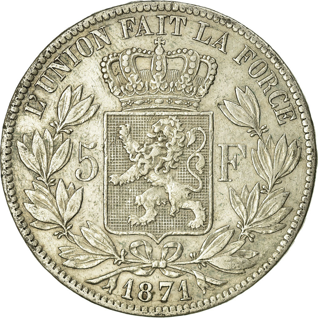 Coin, Belgium, Leopold II, 5 Francs, 5 Frank, 1871, EF(40-45), Silver, KM:24
