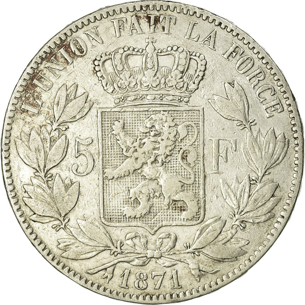 Coin, Belgium, Leopold II, 5 Francs, 5 Frank, 1871, EF(40-45), Silver, KM:24