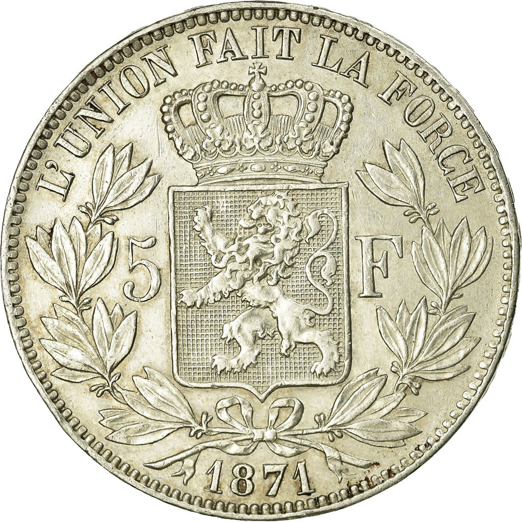 Coin, Belgium, Leopold II, 5 Francs, 5 Frank, 1871, EF(40-45), Silver, KM:24