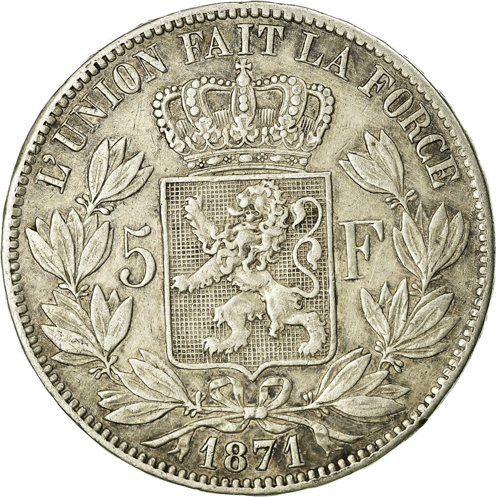 Coin, Belgium, Leopold II, 5 Francs, 5 Frank, 1871, EF(40-45), Silver, KM:24