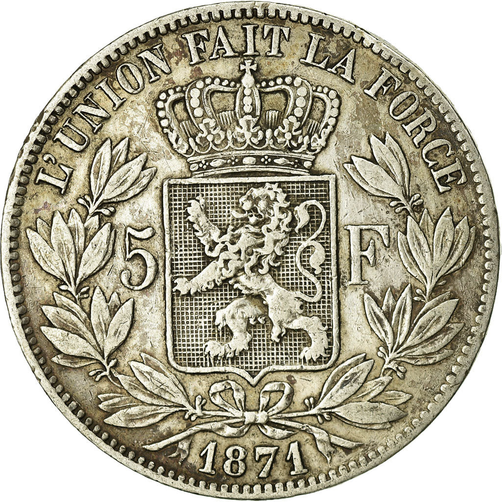 Coin, Belgium, Leopold II, 5 Francs, 5 Frank, 1871, EF(40-45), Silver, KM:24