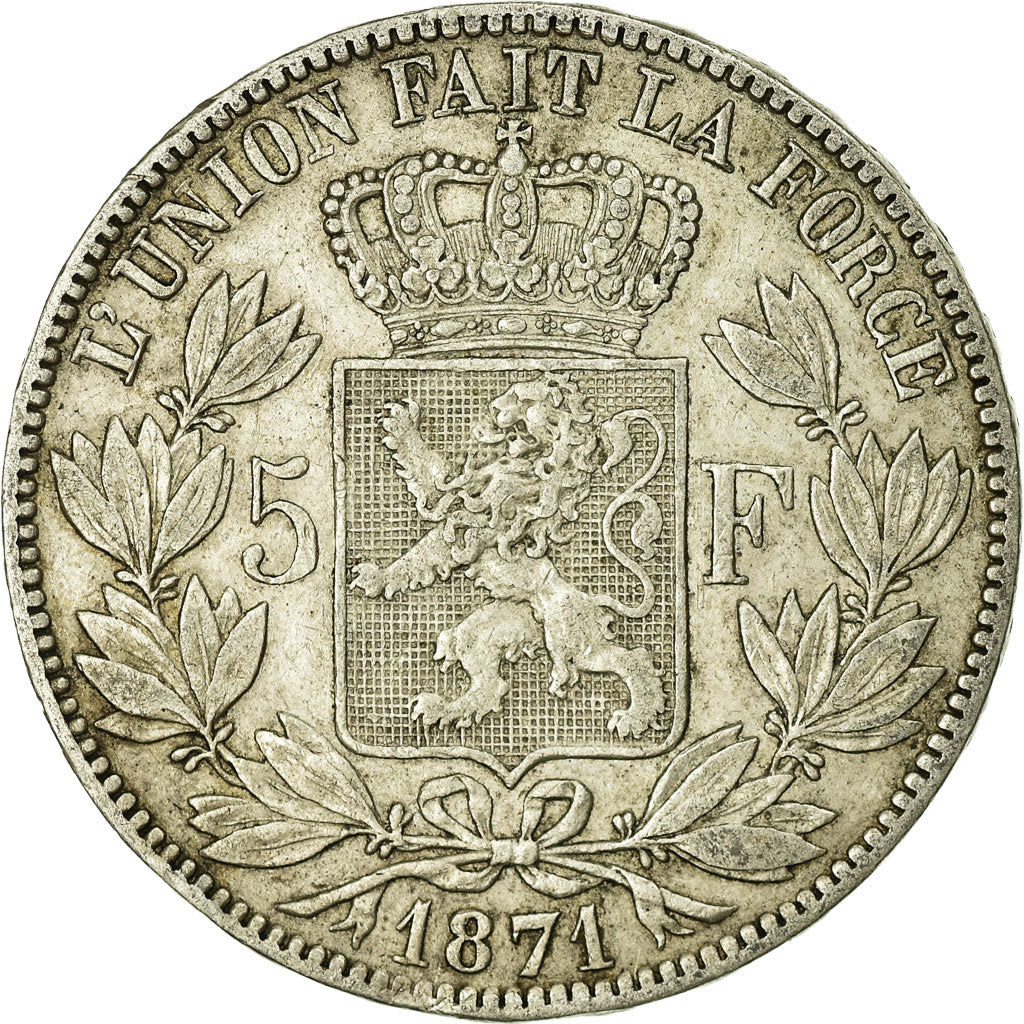 Coin, Belgium, Leopold II, 5 Francs, 5 Frank, 1871, EF(40-45), Silver, KM:24