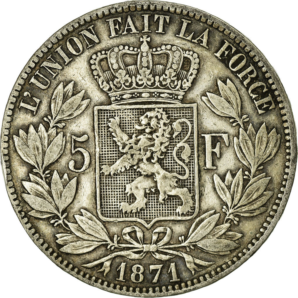 Coin, Belgium, Leopold II, 5 Francs, 5 Frank, 1871, EF(40-45), Silver, KM:24