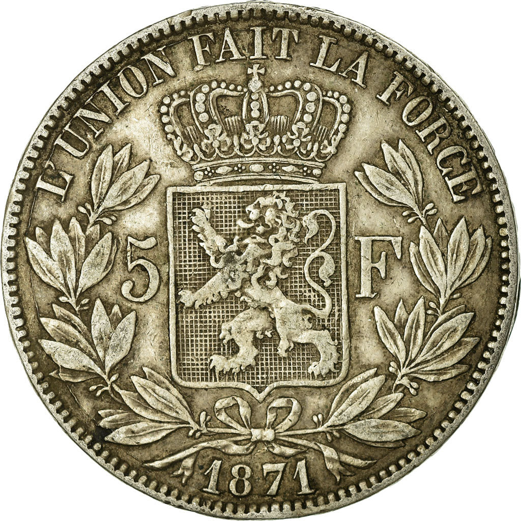 Coin, Belgium, Leopold II, 5 Francs, 5 Frank, 1871, EF(40-45), Silver, KM:24