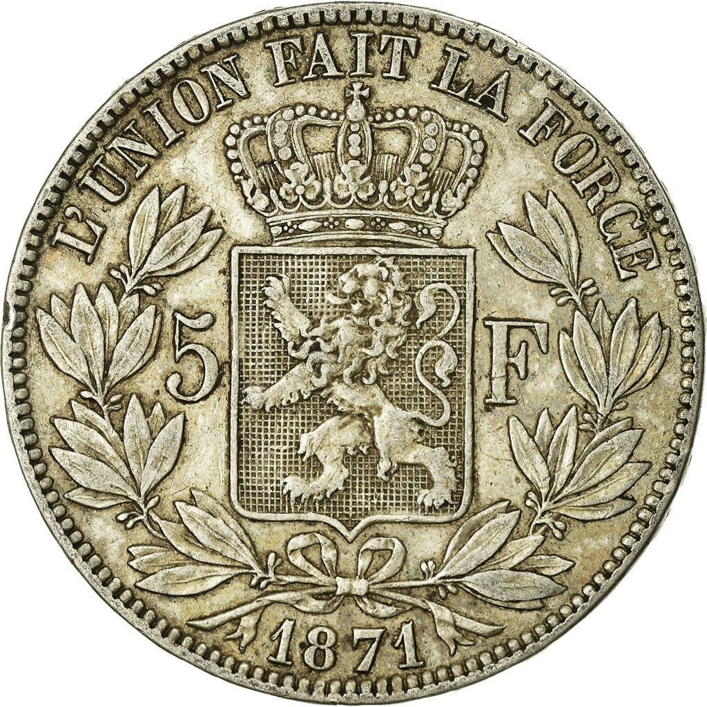 Coin, Belgium, Leopold II, 5 Francs, 5 Frank, 1871, EF(40-45), Silver, KM:24