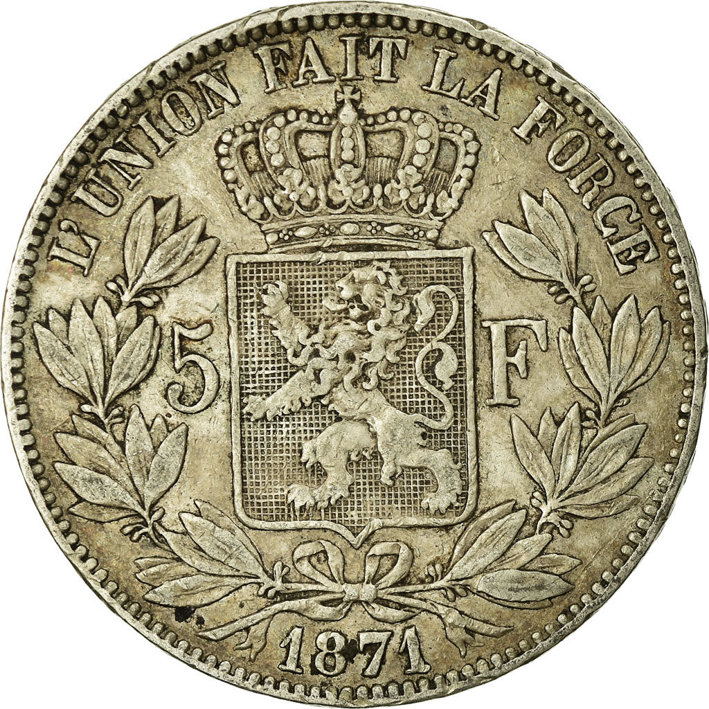 Coin, Belgium, Leopold II, 5 Francs, 5 Frank, 1871, VF(20-25), Silver, KM:24