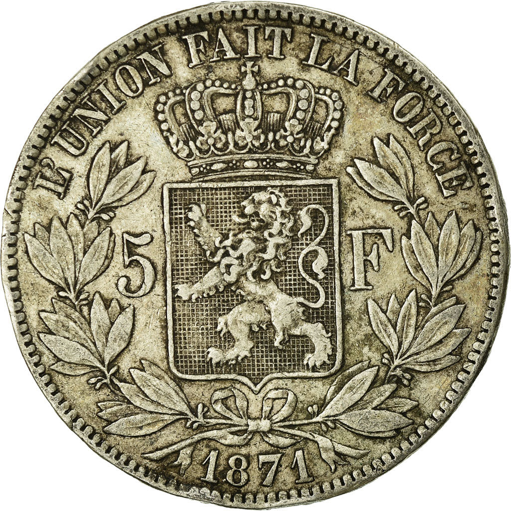 Coin, Belgium, Leopold II, 5 Francs, 5 Frank, 1871, VF(20-25), Silver, KM:24