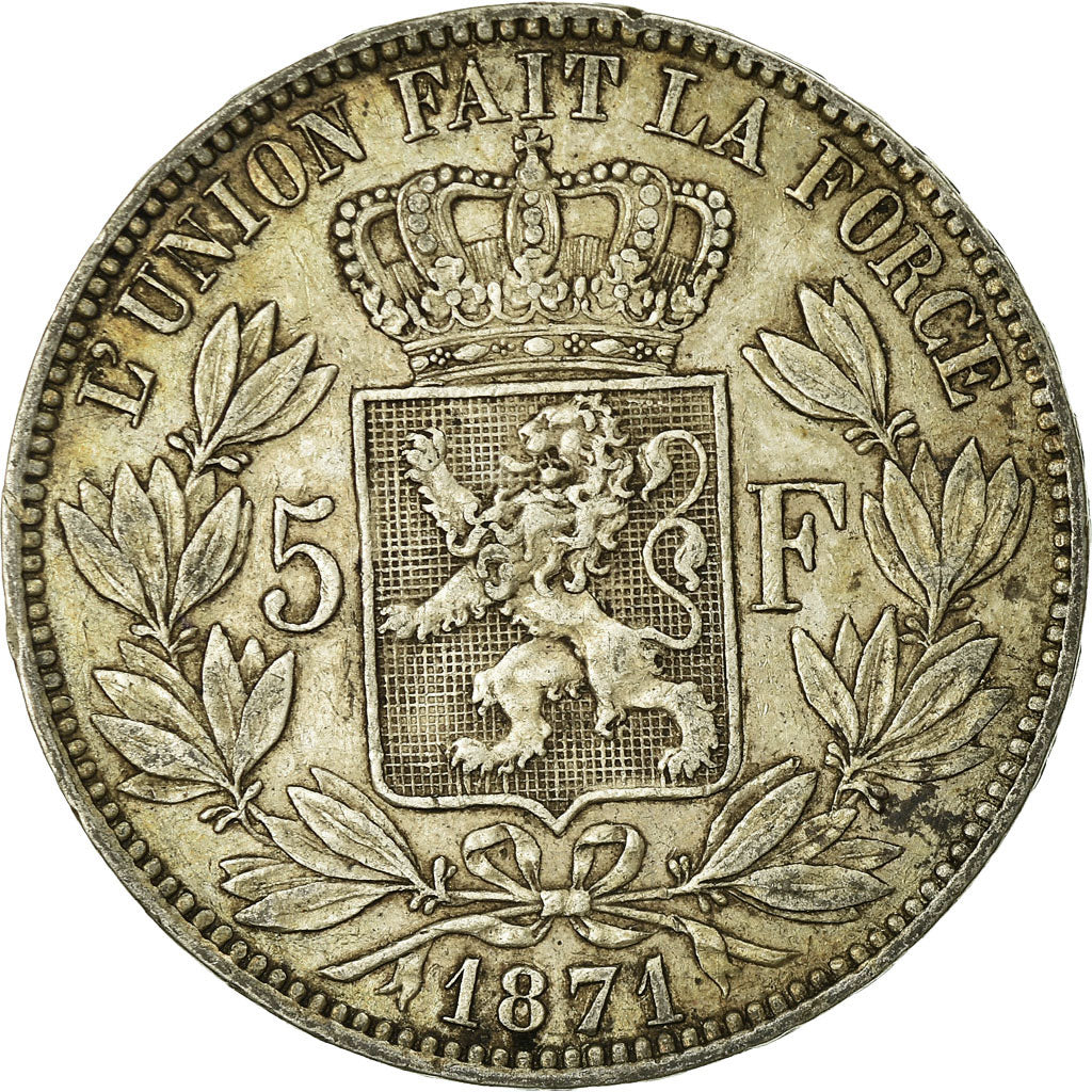 Coin, Belgium, Leopold II, 5 Francs, 5 Frank, 1871, VF(20-25), Silver, KM:24