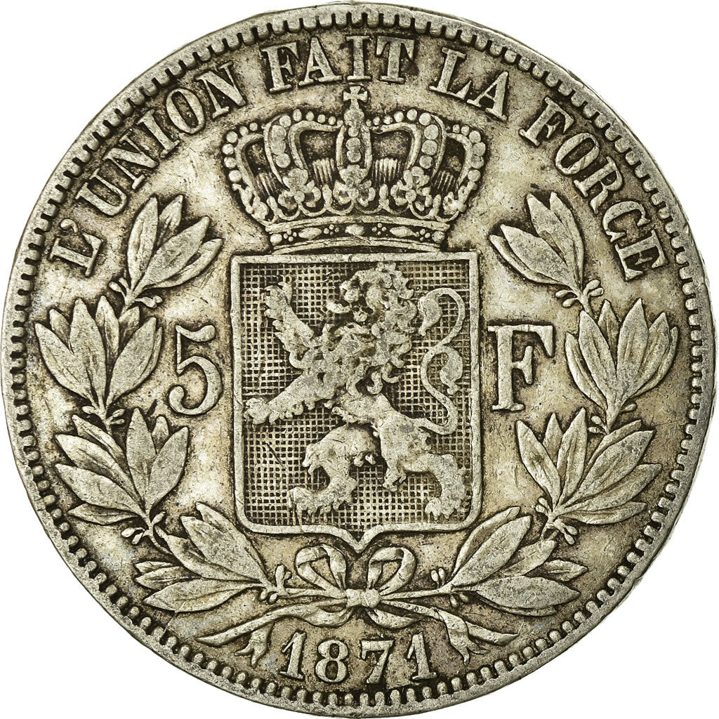 Coin, Belgium, Leopold II, 5 Francs, 5 Frank, 1871, VF(20-25), Silver, KM:24