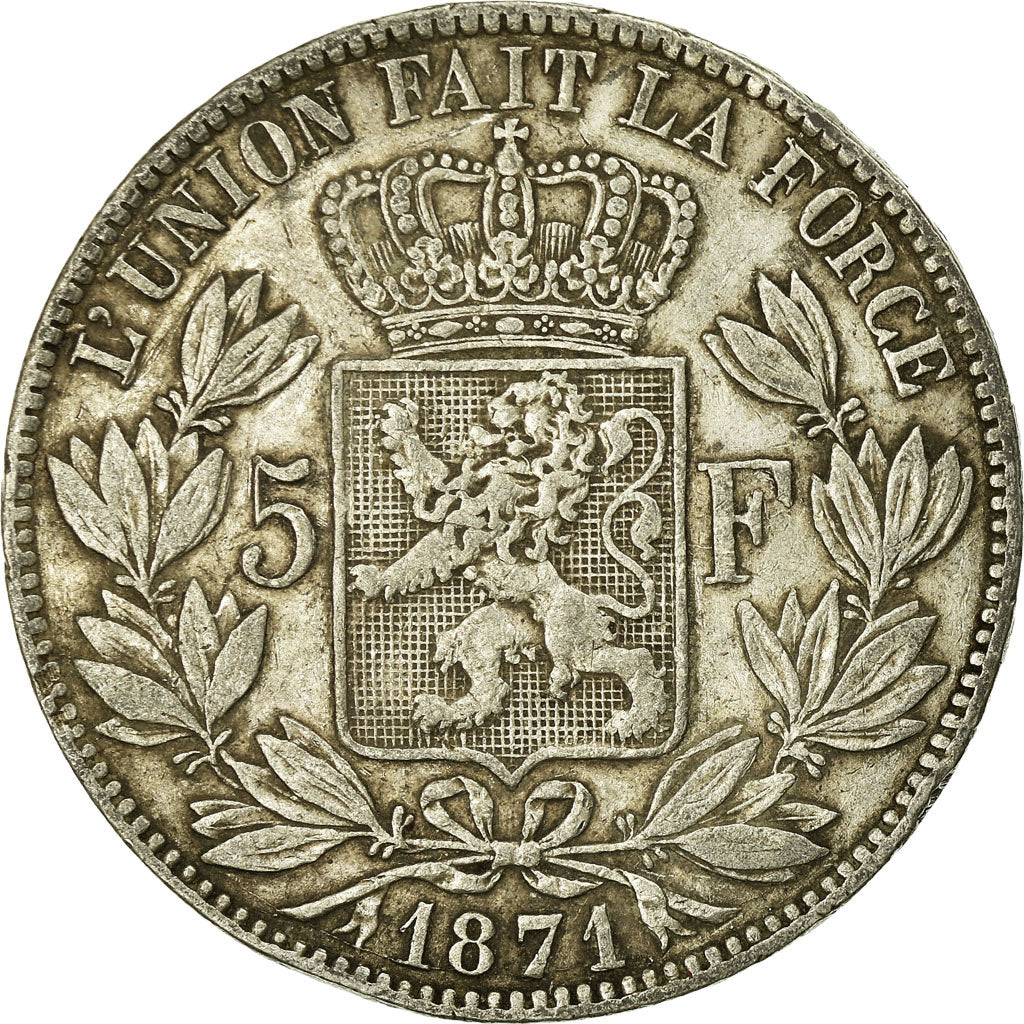 Coin, Belgium, Leopold II, 5 Francs, 5 Frank, 1871, VF(20-25), Silver, KM:24