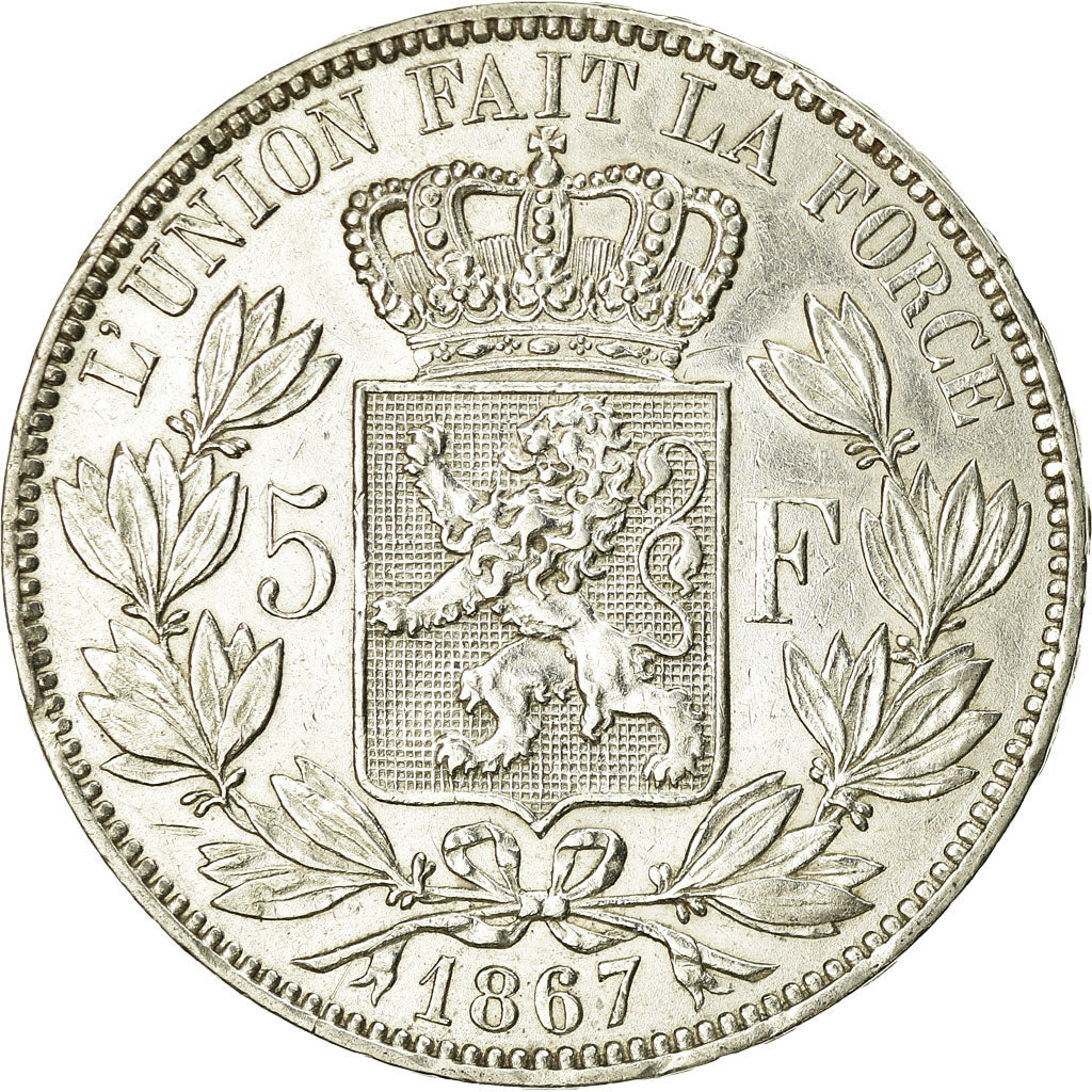 Coin, Belgium, Leopold II, 5 Francs, 5 Frank, 1867, EF(40-45), Silver, KM:24