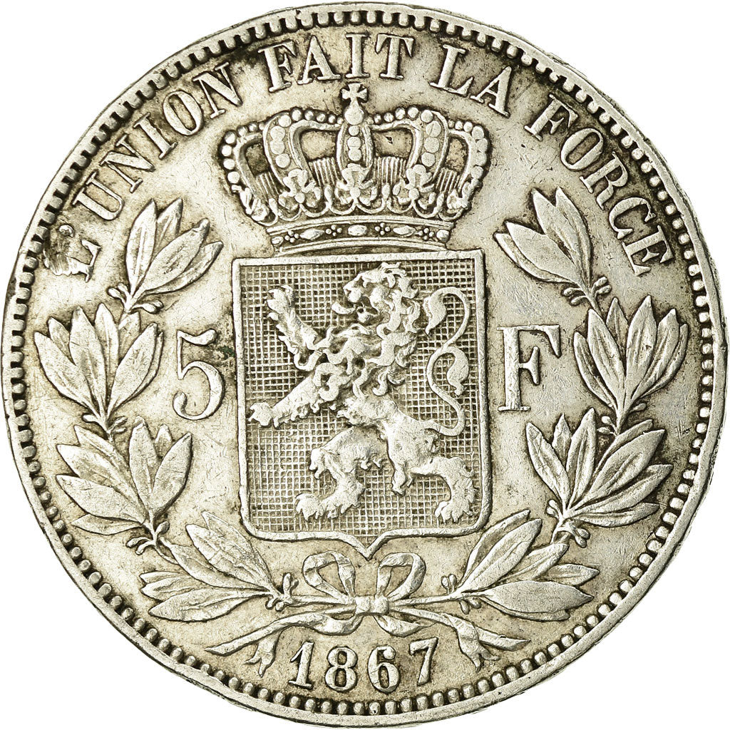 Coin, Belgium, Leopold II, 5 Francs, 5 Frank, 1867, EF(40-45), Silver, KM:24