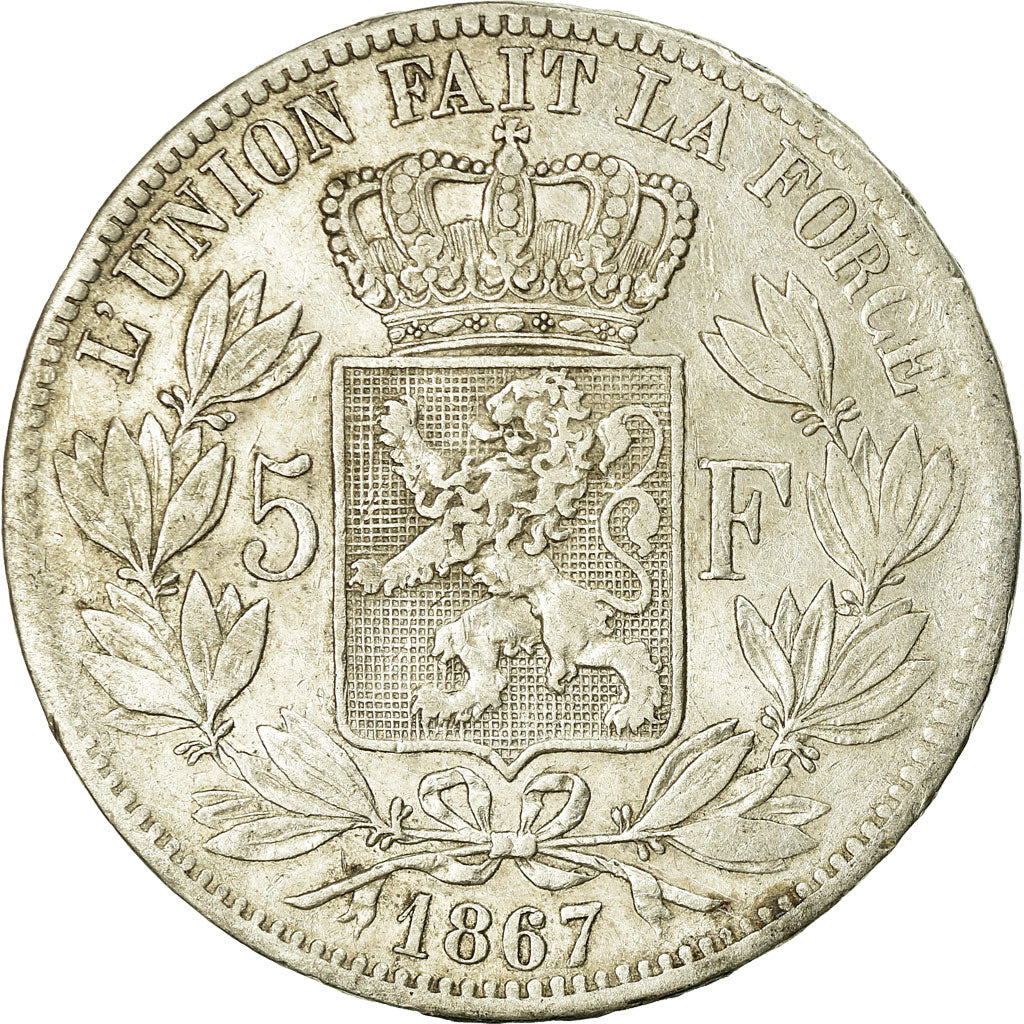 Coin, Belgium, Leopold II, 5 Francs, 5 Frank, 1867, EF(40-45), Silver, KM:24
