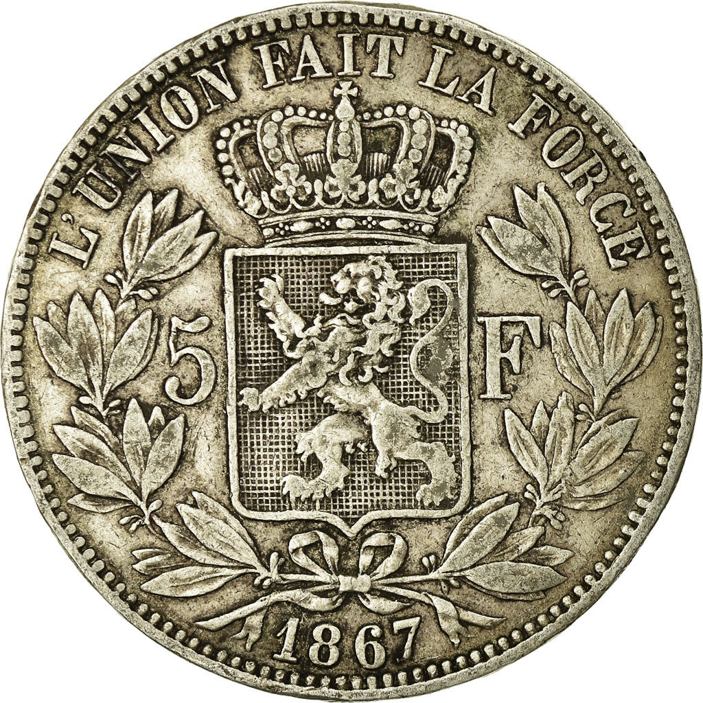 Coin, Belgium, Leopold II, 5 Francs, 5 Frank, 1867, EF(40-45), Silver, KM:24