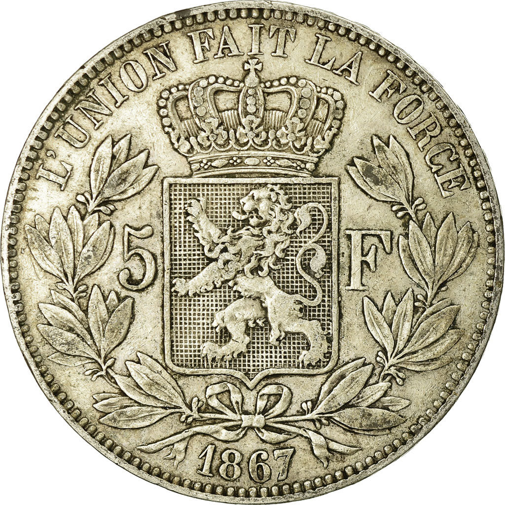 Coin, Belgium, Leopold II, 5 Francs, 5 Frank, 1867, EF(40-45), Silver, KM:24