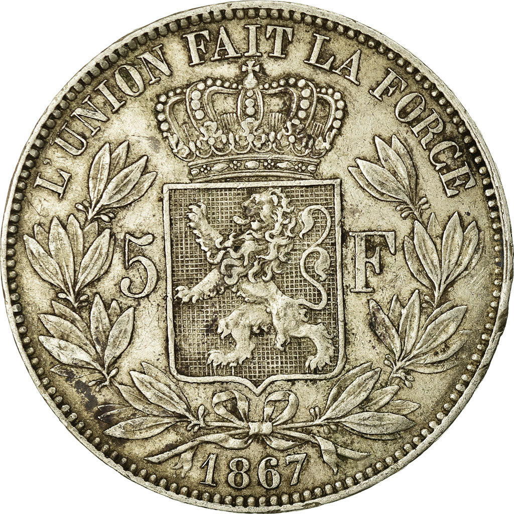 Coin, Belgium, Leopold II, 5 Francs, 5 Frank, 1867, EF(40-45), Silver, KM:24